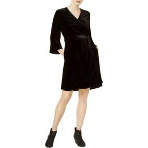 Eileen Fisher Black Velvet Bell Sleeve Wrap Dress - Size L - New with Tags